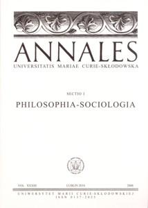 Okładka: Annales UMCS, sec. I (Philosophia - Sociologia), vol. XXXIII, 2008