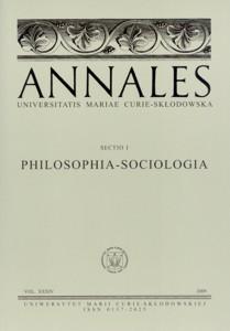 Okładka: Annales UMCS, sec. I (Philosophia - Sociologia), vol. XXXIV