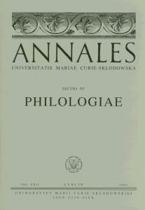 Okładka: Annales UMCS, sec. FF (Philologiae), vol. XXV
