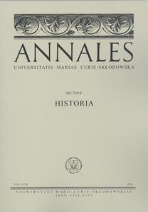 Okładka: Annales UMCS, sec. F (Historia), vol. LXXI