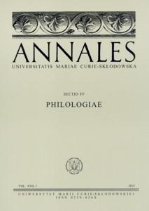 Okładka: Annales UMCS, sec. FF (Philologiae), vol. XXX, 1 