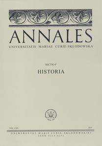 Okładka: Annales UMCS, sec. F (Historia), vol. LXX