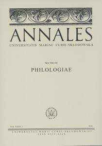 Okładka: Annales UMCS, sec. FF (Philologiae), vol. XXXIV, 1