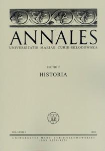 Okładka: Annales UMCS, sec. F (Historia), vol. LXVII, 1